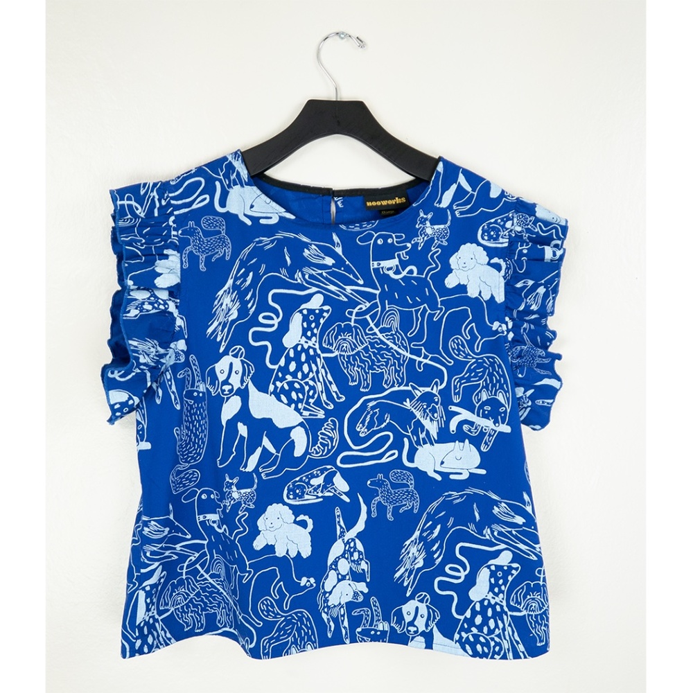 Nooworks Dogs Ruffle Top Royal Blue *cute doges :)